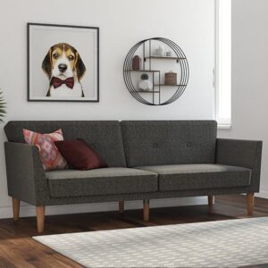Rockingham Linen Fabric Sofa Bed With Wooden Legs In Grey