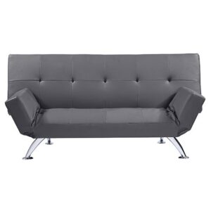 Venice Faux Leather Sofa Bed In Grey With Chrome Metal Legs