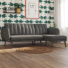 Necton Linen Sectional Sofa Bed In Dark Grey With Wooden Legs