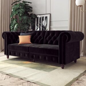 Flex Velvet Sofa Bed With Wooden Legs In Black