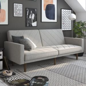 Pawson Linen Fabric Sofa Bed With Wooden Legs In Light Grey