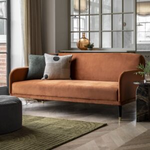 Harare Fabric 3 Seater Sofa Bed In Rust With Wooden Legs