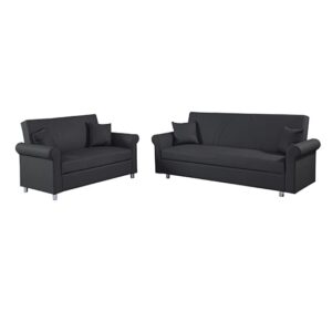 Keller Faux Leather 3+2 Seater Sofa Beds In Black