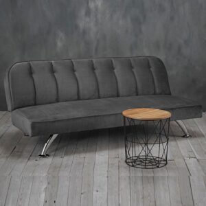 Brighten Velvet Sofa Bed With Chrome Metal Legs – Grey